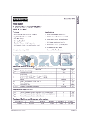 FDS2582 datasheet - N-Channel PowerTrench MOSFET 150V, 4.1A, 66m
