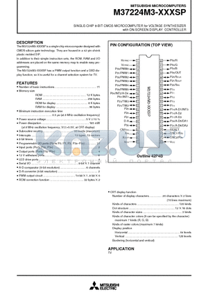 M37224M3 datasheet - SINGLE-CHIP 8-BIT CMOS MICROCOMPUTER for VOLTAGE SYNTHESIZER with ON-SCREEN DISPLAY CONTROLLER