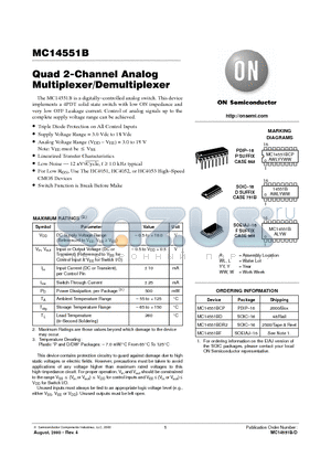 MC14551B datasheet - Quad 2-Channel Analog Multiplexer/Demultiplexer