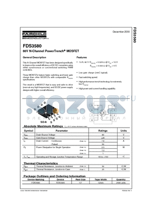 FDS3580 datasheet - 80V N-Channel PowerTrench MOSFET