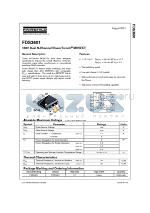 FDS3601 datasheet - 100V Dual N-Channel PowerTrench MOSFET
