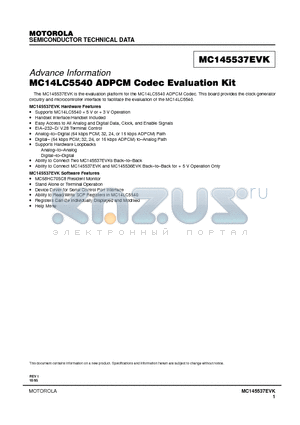 MC145537EVK datasheet - MC14LC5540 ADPCM Codec Evaluation Kit