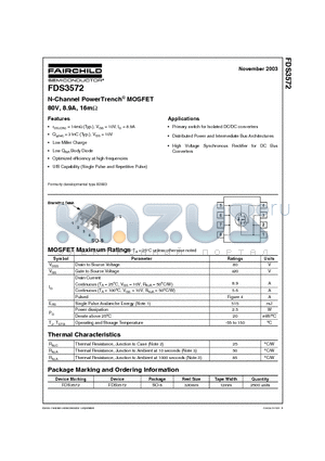 FDS3572 datasheet - N-Channel PowerTrench MOSFET