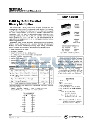 MC14554B datasheet - 2-Bit by 2-Bit Parallel Binary Multiplier