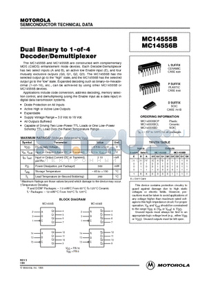 MC14555 datasheet - Dual Binary to 1-of-4 Decoder/Demultiplexer