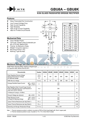 GBU8J datasheet - 8.0A GLASS PASSIVATED BRIDGE RECTIFIER