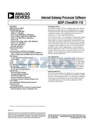 ADSP-21MOD870-110 datasheet - Internet Gateway Processor Software