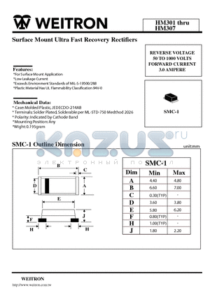 HM302 datasheet - Surface Mount Ultra Fast Recovery Rectifiers