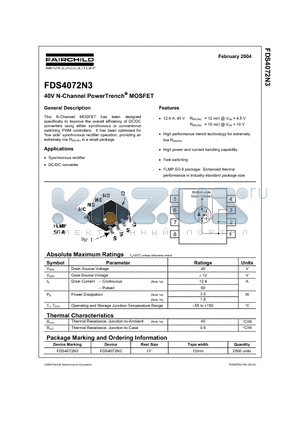 FDS4072N3_04 datasheet - 40V N-Channel PowerTrench MOSFET