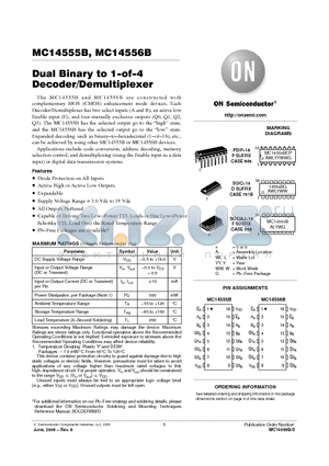 MC14555BCP datasheet - Dual Binary to 1−of−4 Decoder/Demultiplexer