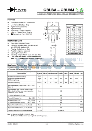 GBU8J datasheet - 8.0A GLASS PASSIVATED SINGLE-PHASE BRIDGE RECTIFIER