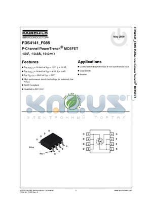 FDS4141_F085 datasheet - P-Channel PowerTrench^ MOSFET -40V, -10.8A, 19.0mY