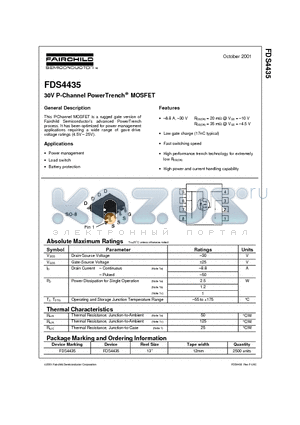 FDS4435 datasheet - 30V P-Channel PowerTrench MOSFET
