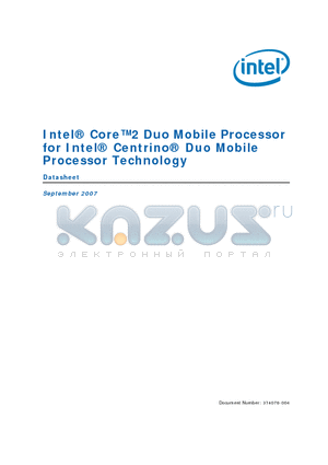 L7400 datasheet - Intel Core2 Duo Mobile Processor for Intel Centrino Duo Mobile Processor Technology