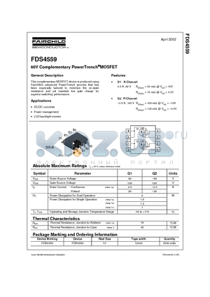 FDS4559 datasheet - 60V Complementary PowerTrench MOSFET