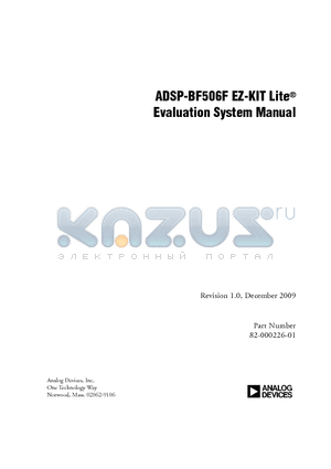 ADSP-BF506F datasheet - ADSP-BF506F EZ-KIT Lite^ Evaluation System Manual