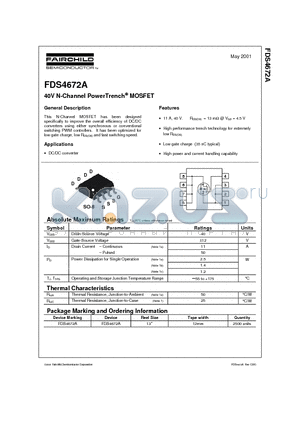 FDS4672A datasheet - 40V N-Channel PowerTrench MOSFET
