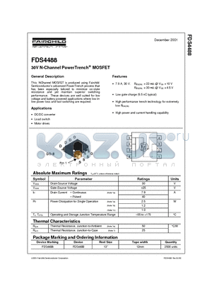 FDS4488 datasheet - 30V N-Channel PowerTrench MOSFET