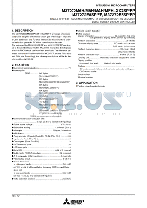 M37272E8SP datasheet - SINGLE-CHIP 8-BIT CMOS MICROCOMPUTER with CLOSED CAPTION DECODER and ON-SCREEN DISPLAY CONTROLLER