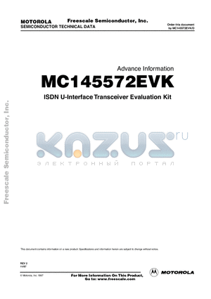 MC145572EVK datasheet - ISDN U-Interface Transceiver Evaluation Kit