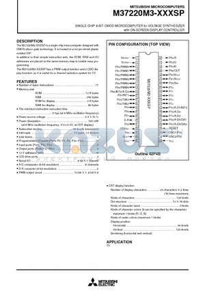 M37220M3 datasheet - SINGLE-CHIP 8-BIT CMOS MICROCOMPUTER for VOLTAGE SYNTHESIZER with ON-SCREEN DISPLAY CONTROLLER