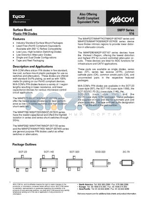 MA4P275 datasheet - Surface Mount Plastic PIN Diodes