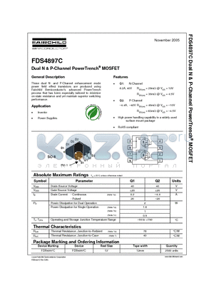 FDS4897C datasheet - Dual N & P-Channel PowerTrench MOSFET
