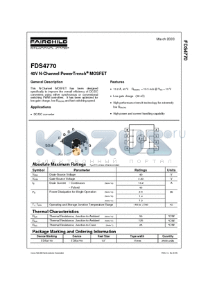 FDS4770 datasheet - 40V N-Channel PowerTrench MOSFET