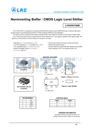 L74VHC1G50 datasheet - Noninverting Buffer / CMOS Logic Level Shifter