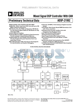 ADSP-21992 datasheet - Mixed Signal DSP Controller With CAN