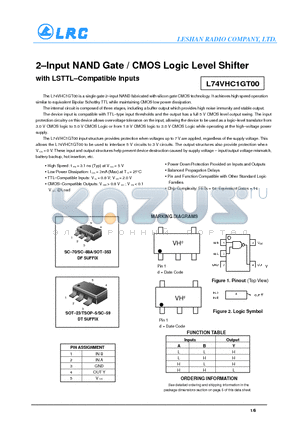 L74VHC1GT00DTT3 datasheet - 2-Input NAND Gate / CMOS Logic Level Shifter with LSTTL-Compatible Inputs