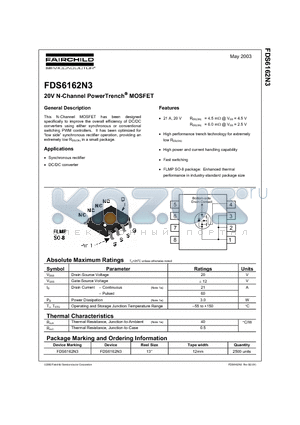 FDS6162N3 datasheet - 20V N-Channel PowerTrench MOSFET