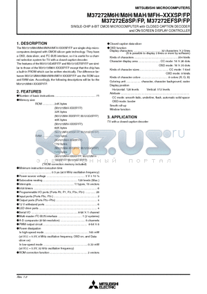 M37272MAH datasheet - SINGLE-CHIP 8-BIT CMOS MICROCOMPUTER with CLOSED CAPTION DECODER and ON-SCREEN DISPLAY CONTROLLER