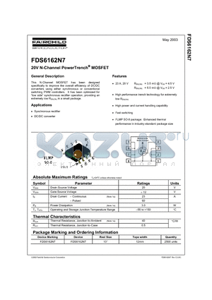 FDS6162N7 datasheet - 20V N-Channel PowerTrench MOSFET