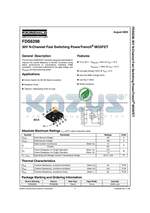 FDS6298 datasheet - 30V N-Channel Fast Switching PowerTrench MOSFET