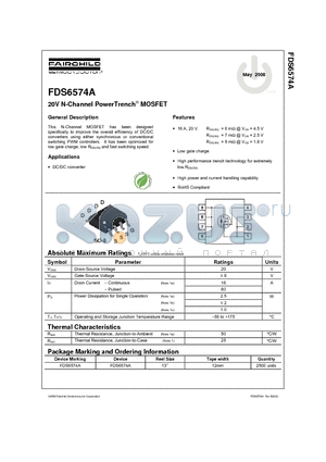 FDS6574A datasheet - 20V N-Channel PowerTrench MOSFET