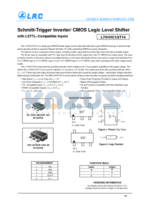 L74VHC1GT14DFT1 datasheet - Schmitt-Trigger Inverter/ CMOS Logic Level Shifter with LSTTL-Compatible Inputs