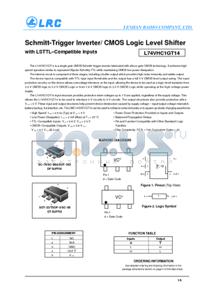 L74VHC1GT14DFT2 datasheet - Schmitt-Trigger Inverter/ CMOS Logic Level Shifter with LSTTL-Compatible Inputs