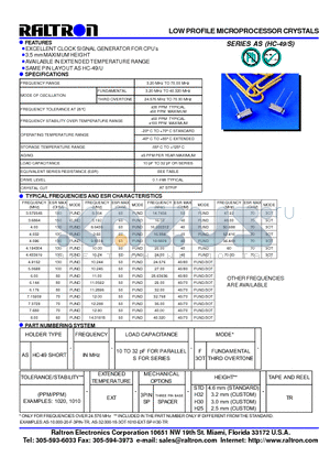 HC-49 datasheet - LOW PROFILE MICROPROCESSOR CRYSTALS