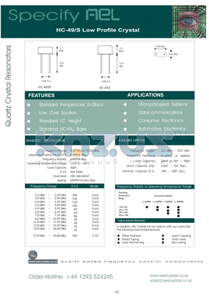 HC-49/SS datasheet - Low Profile Crystal