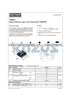 FDS6575 datasheet - Single P-Channel, Logic Level, PowerTrenchTM MOSFET