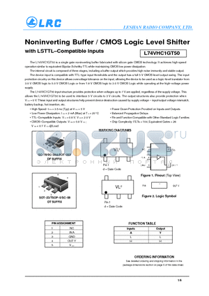 L74VHC1GT50DTT1 datasheet - Noninverting Buffer / CMOS Logic Level Shifter