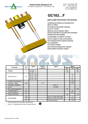 GC102SF datasheet - BAR CLAMP FOR HOCKEY PUK DEVICES