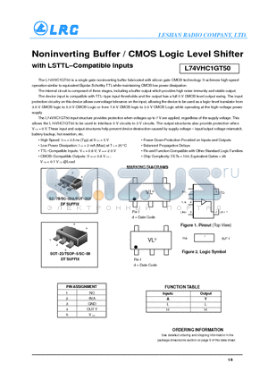 L74VHC1GT50DFT1 datasheet - Noninverting Buffer / CMOS Logic Level Shifter