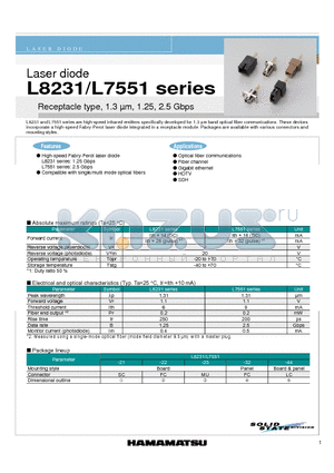 L7551-23 datasheet - Receptacle type, 1.3 lm, 1.25, 2.5 Gbps