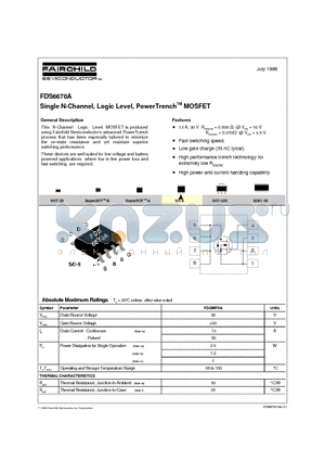 FDS6670A datasheet - Single N-Channel, Logic Level, PowerTrenchTM MOSFET