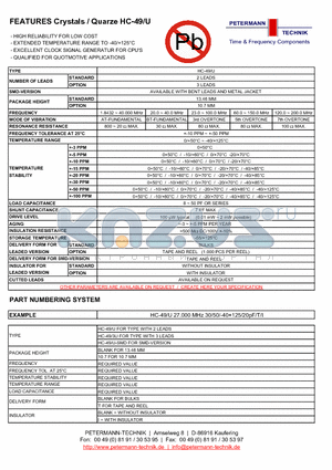 HC-49U datasheet - HIGH RELIABILITY FOR LOW COST