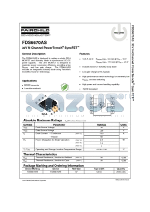 FDS6670AS datasheet - 30V N-Channel PowerTrench^ SyncFET