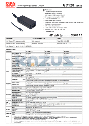 GC120_11 datasheet - 120W Single Output Battery Charger