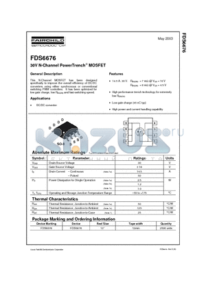 FDS6676 datasheet - 30V N-Channel PowerTrench MOSFET